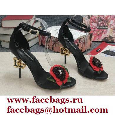 Dolce & Gabbana DG Logo Heel 10.5cm Black Red Roses Sandals Black 2022